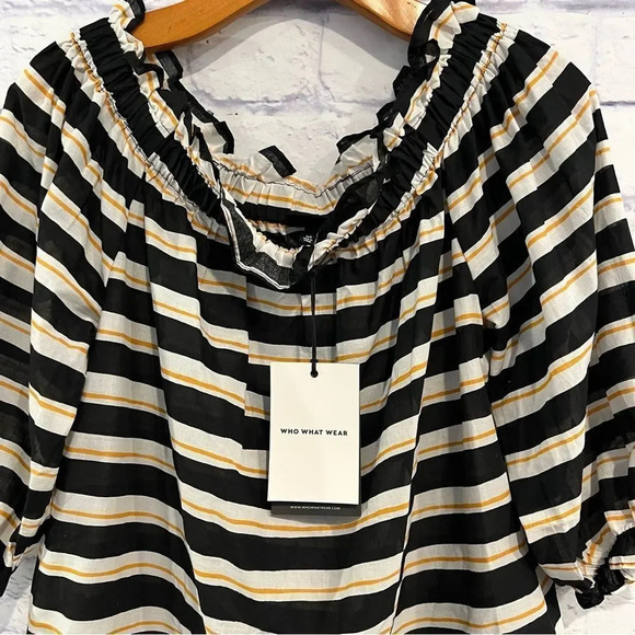 Who What Wear Black White‎ and Orange striped top size M / NWT - Picture 3 of 7